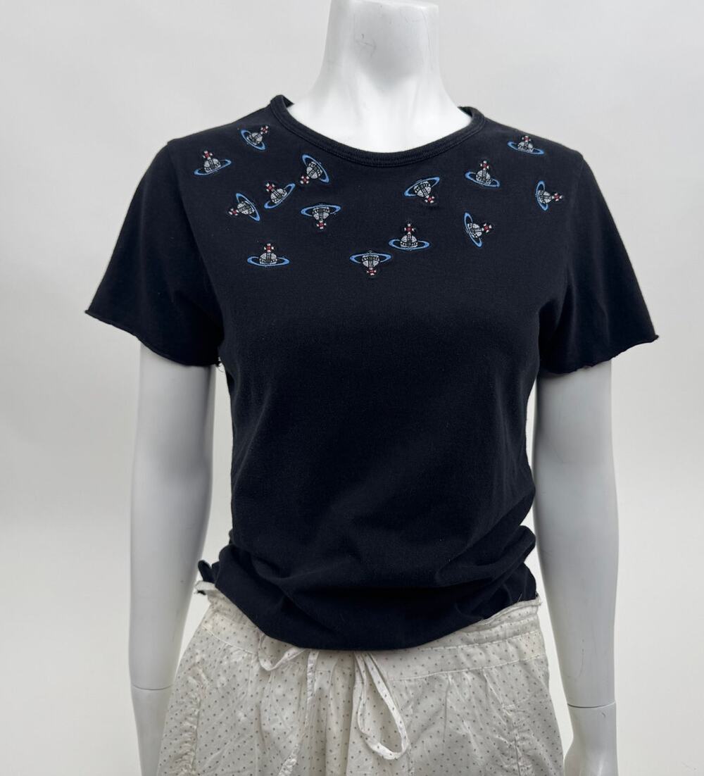 Vivienne Westwood Anglomania Black Embroidered Orb T-Shirt Size S Rare